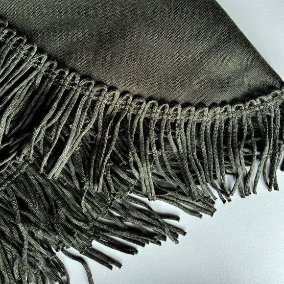 Dark Olive Green Shawl with Tassel Fringe Trim, Long Oversized Wrap, One Size - Picture 9 of 9